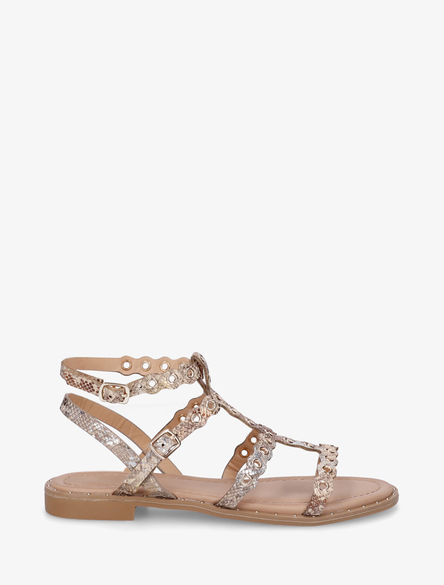 Nu-pieds python style spartiates à oeillets - Beige - 1