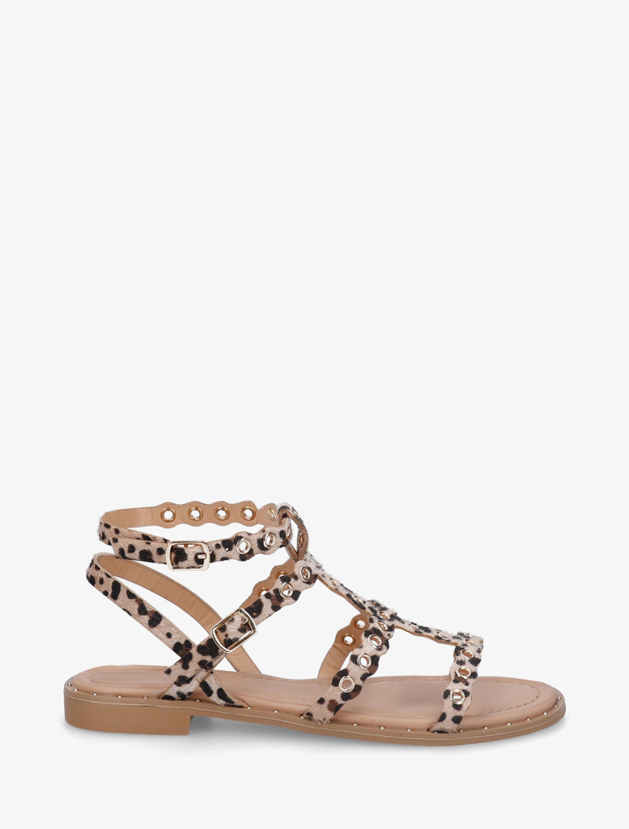 Nu-pieds style spartiates à oeillets motif léopard - Beige - 1