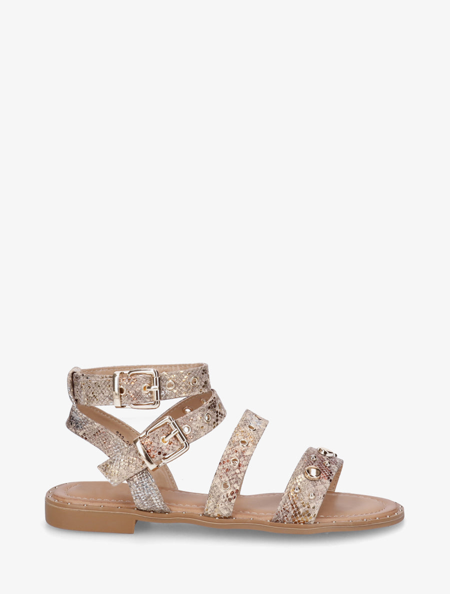 Nu-pieds python à brides à oeillets - Beige - 1