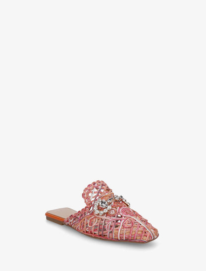 Mules en raphia à bijoux strassés - Orange - 2