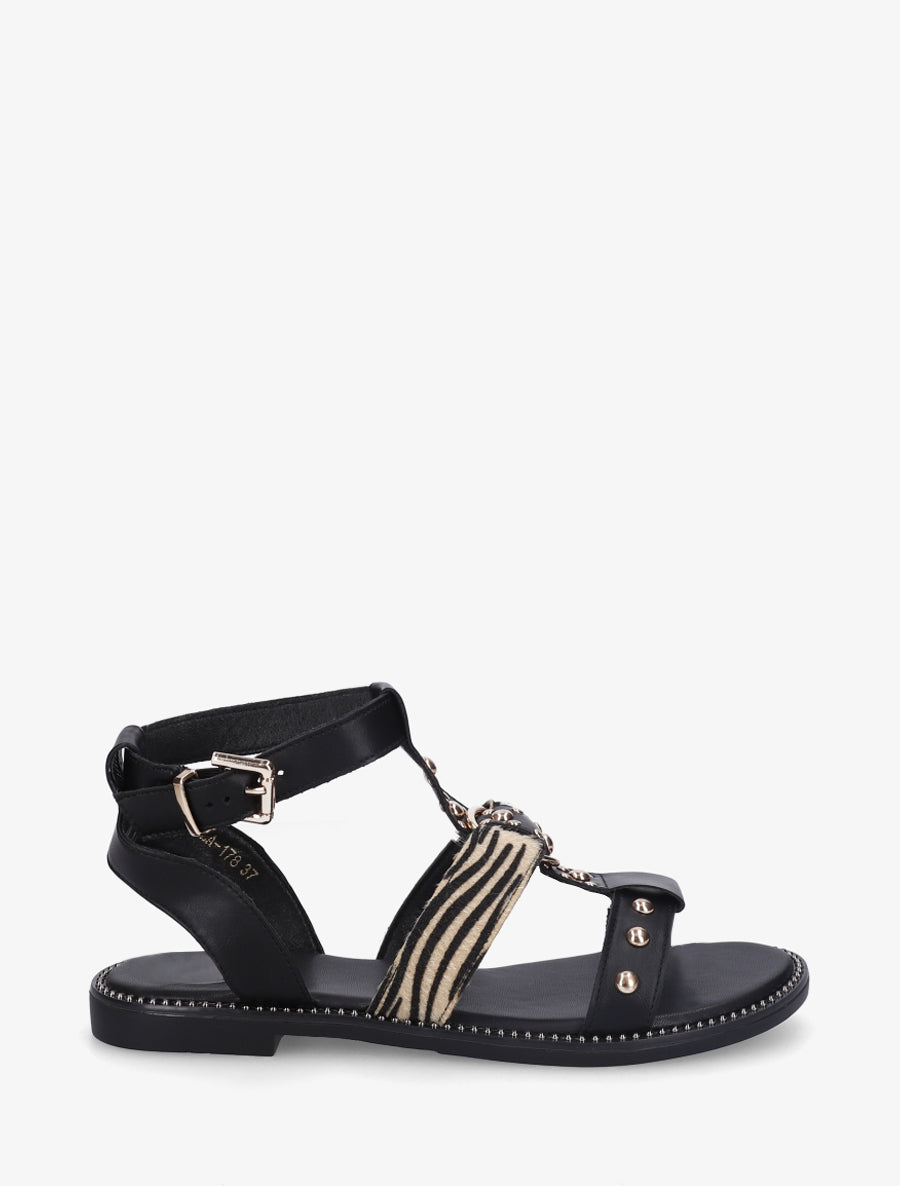 Nu-pieds cloutés en simili - Noir - 1