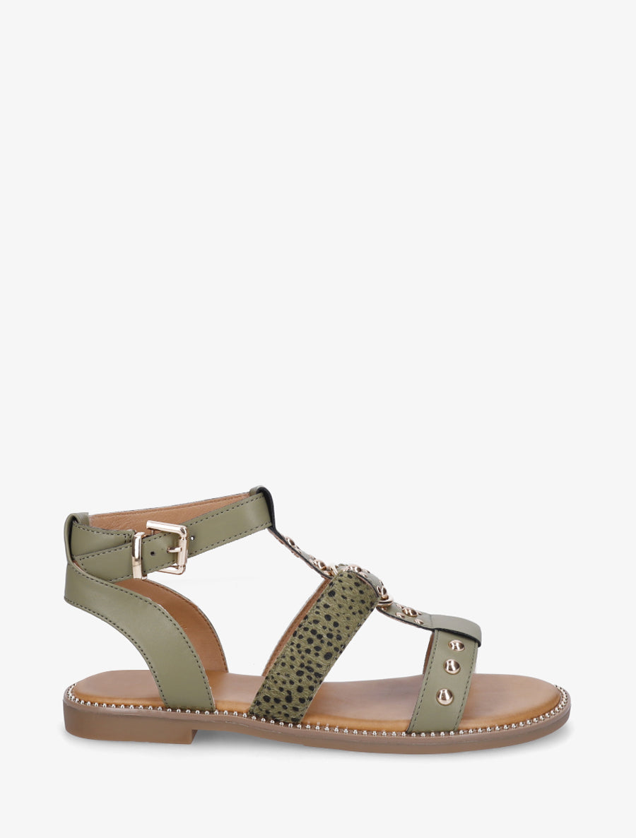 Nu-pieds cloutés en simili - Kaki - 1