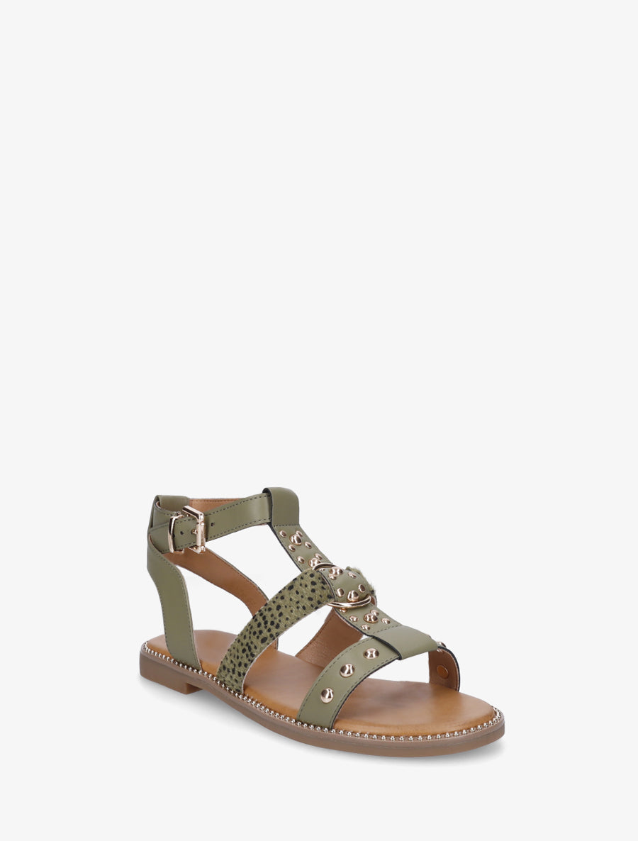 Nu-pieds cloutés en simili - Kaki - 2