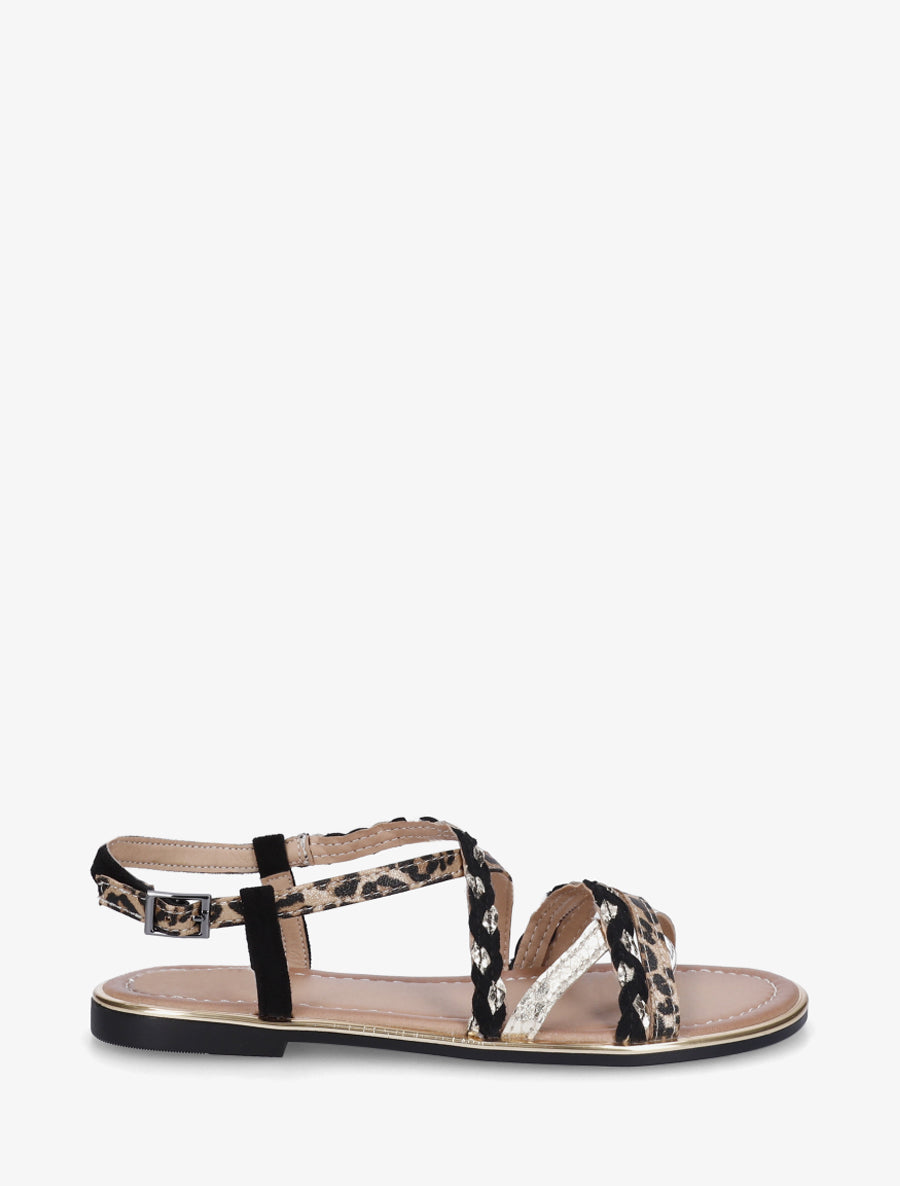 Nu-pieds croisés à tresses - Noir - 1