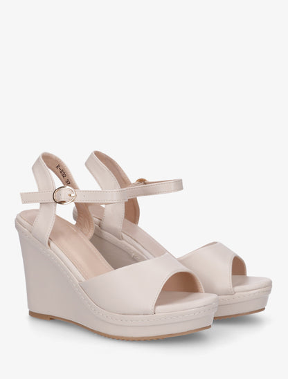 Sandales compensées en simili - Beige - 4