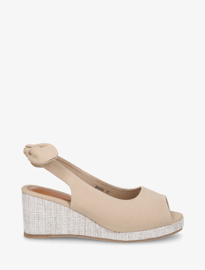 Sandales compensées à noeud décoratif - Beige - 1