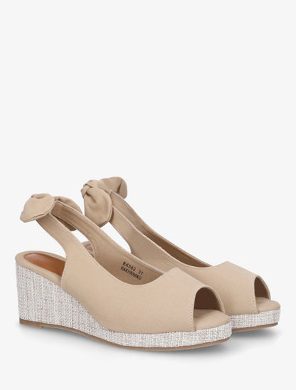 Sandales compensées à noeud décoratif - Beige - 4