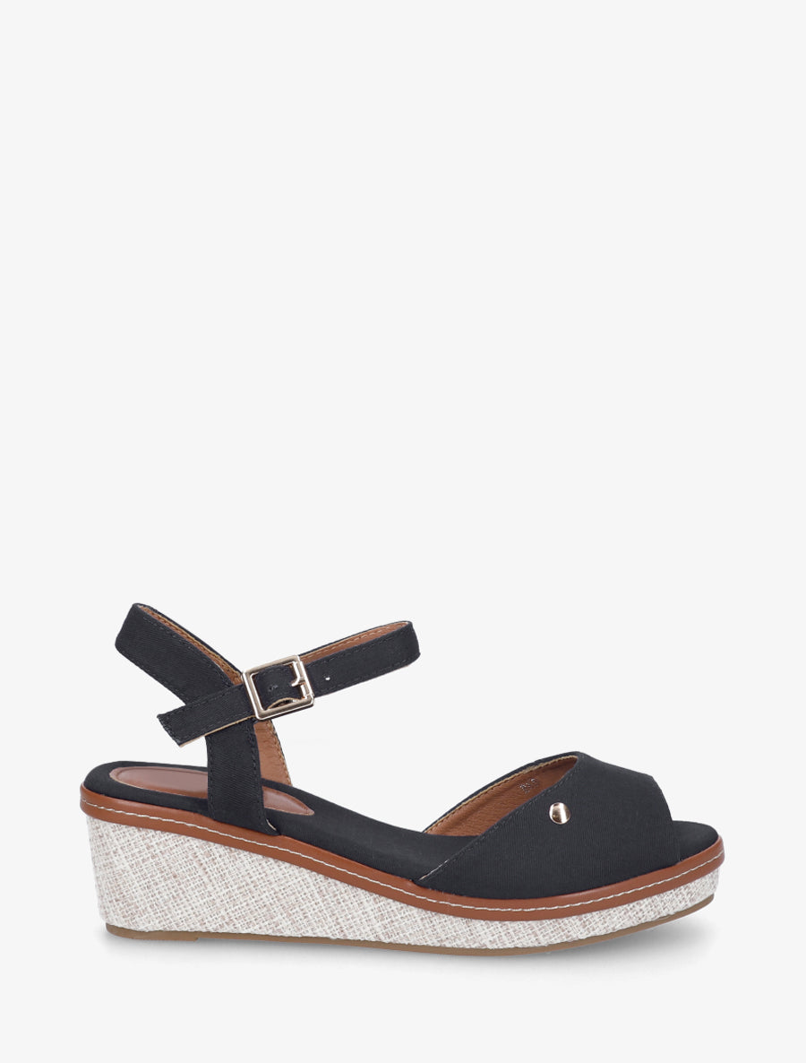Sandales compensées en tissu - Noir - 1