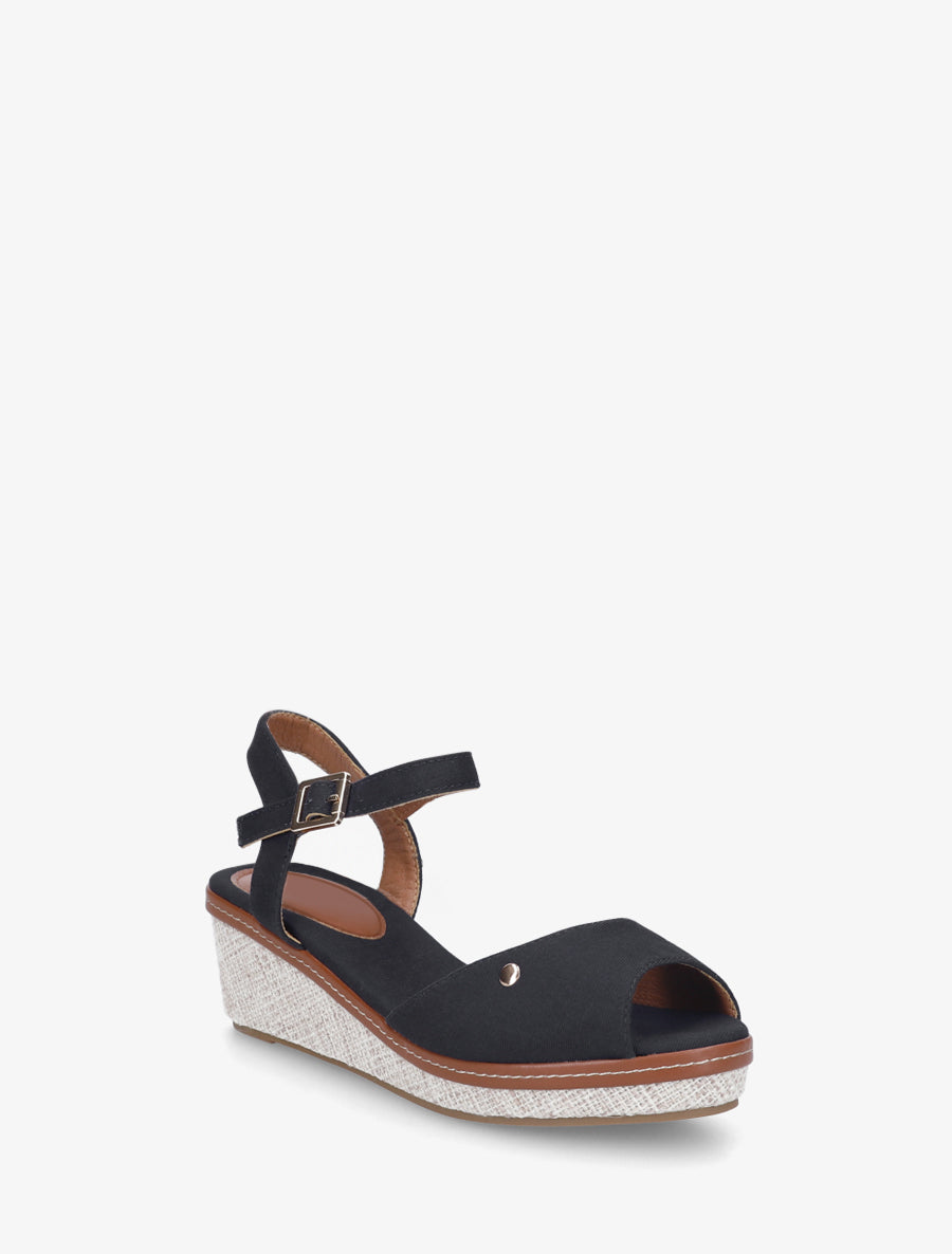 Sandales compensées en tissu - Noir - 2