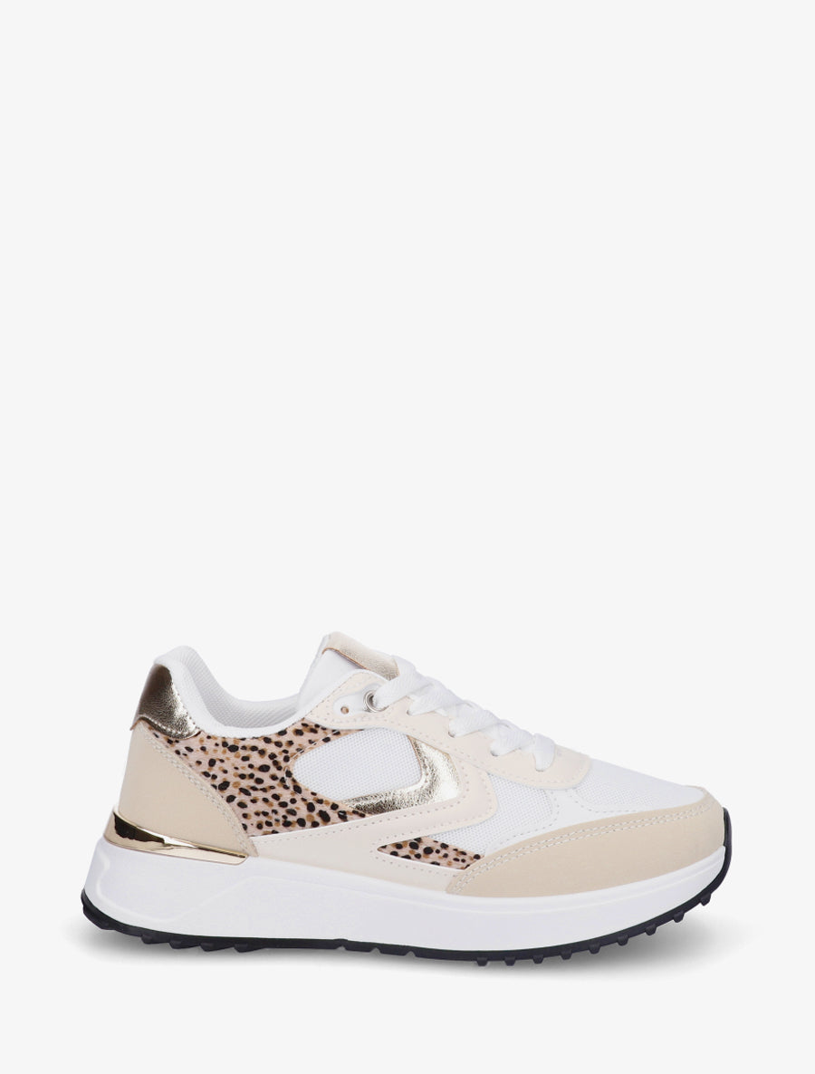 Baskets bi-matière imprimé guépard - Beige - 1