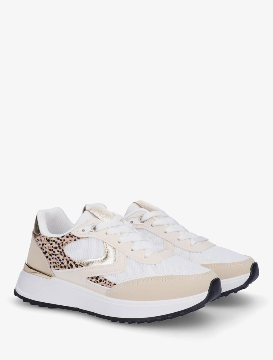 Baskets bi-matière imprimé guépard - Beige - 4
