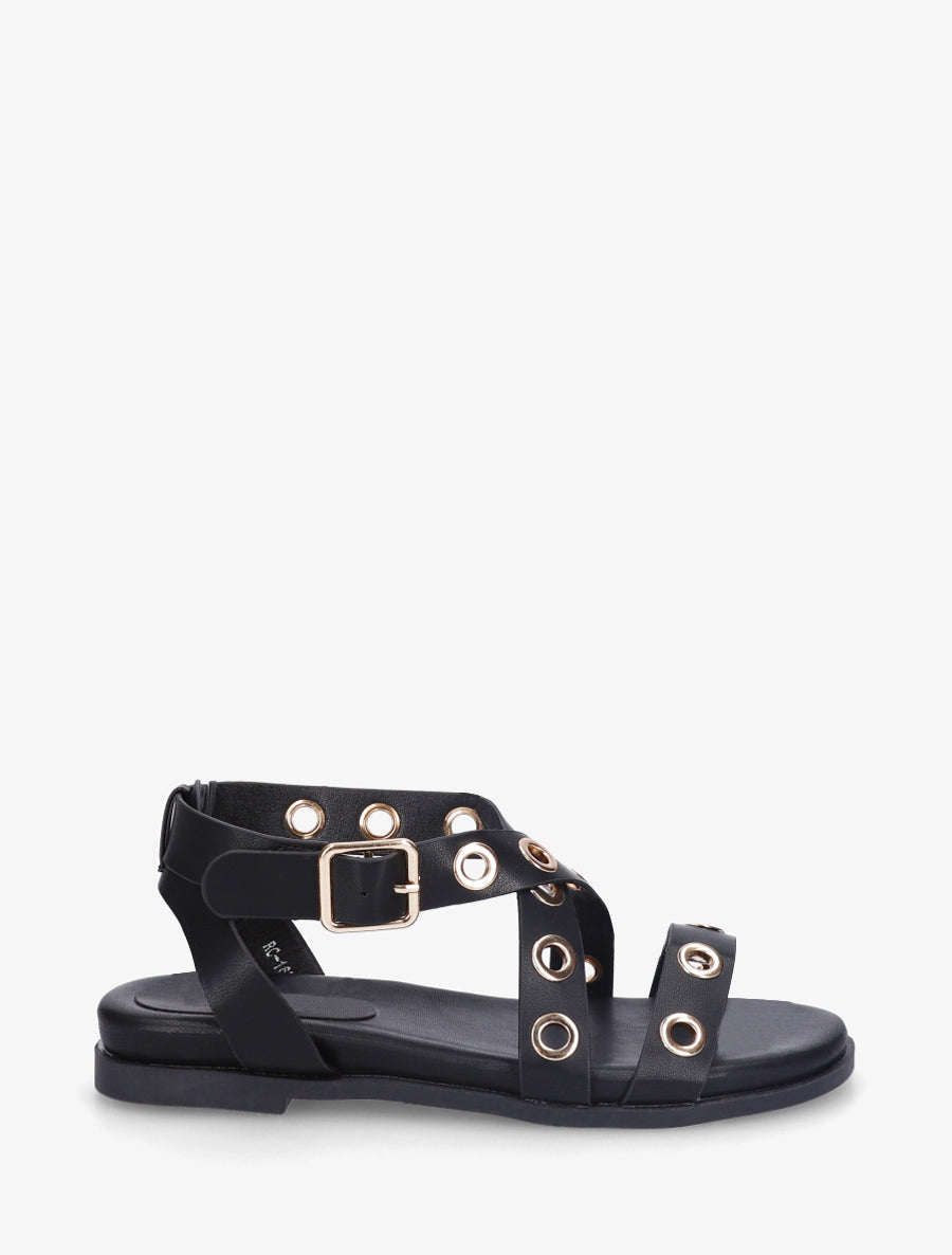 Nu-pieds en simili à oeillets - Noir - 1