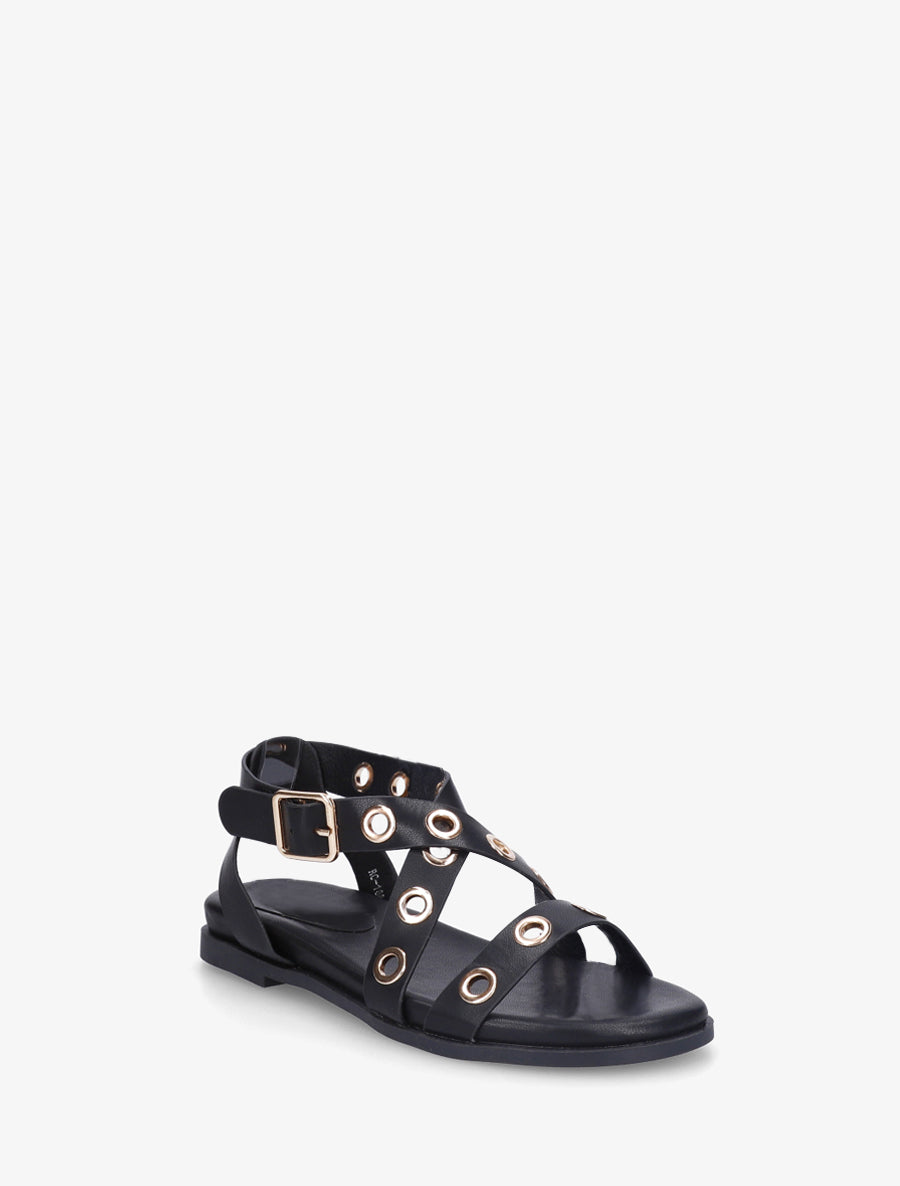 Nu-pieds en simili à oeillets - Noir - 2