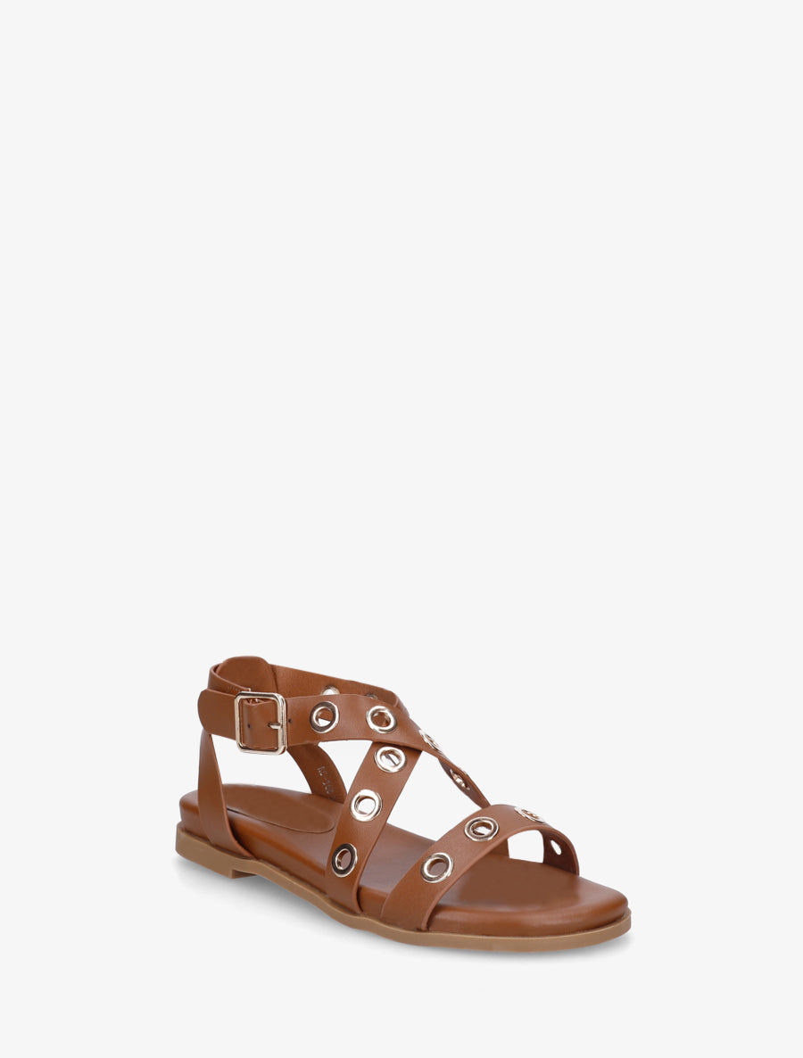 Nu-pieds en simili à oeillets - Camel - 2