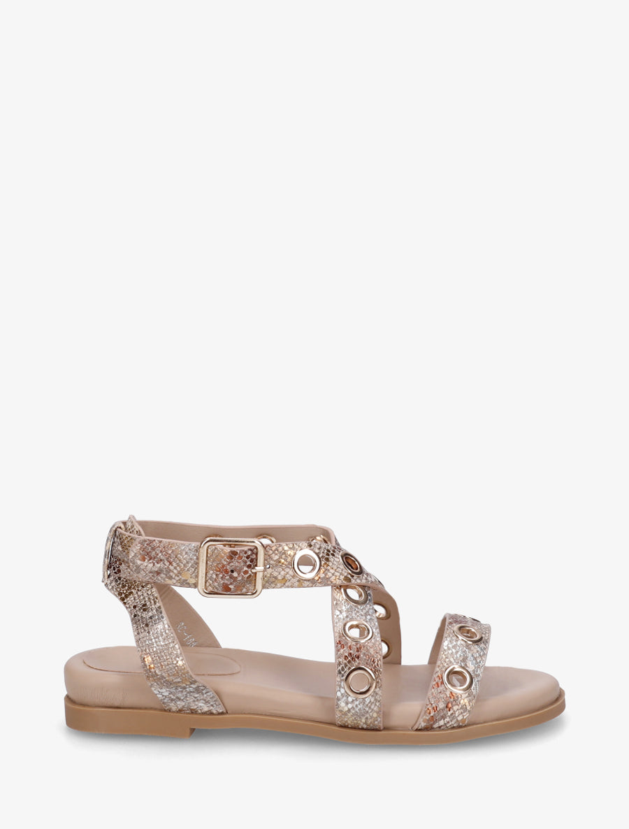 Nu-pieds python en simili à oeillets - Taupe - 1
