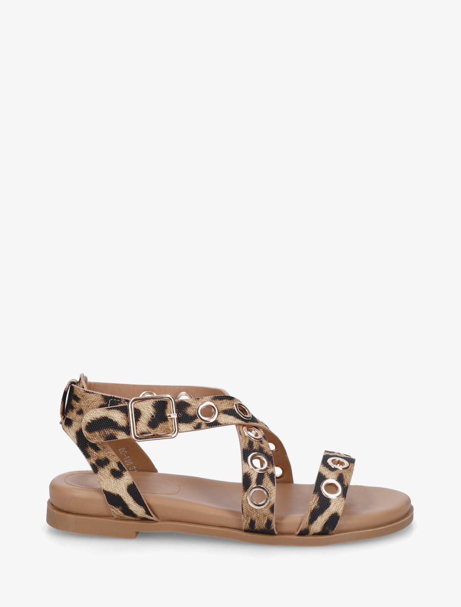 Nu-pieds léopard en simili à oeillets - Beige - 1