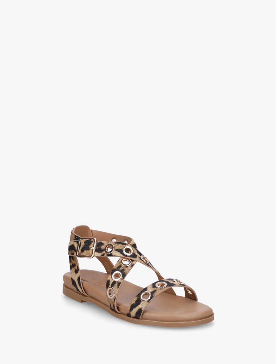 Nu-pieds léopard en simili à oeillets - Beige - 2