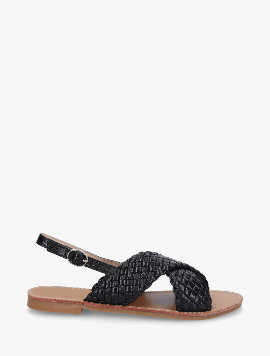 Nu-pieds en simili tressé - Noir - 1