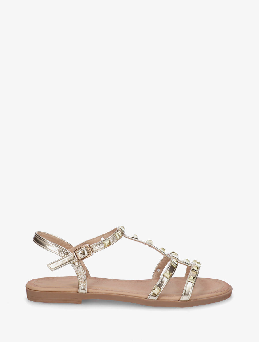 Nu-pieds style spartiate à clous - Or - 1
