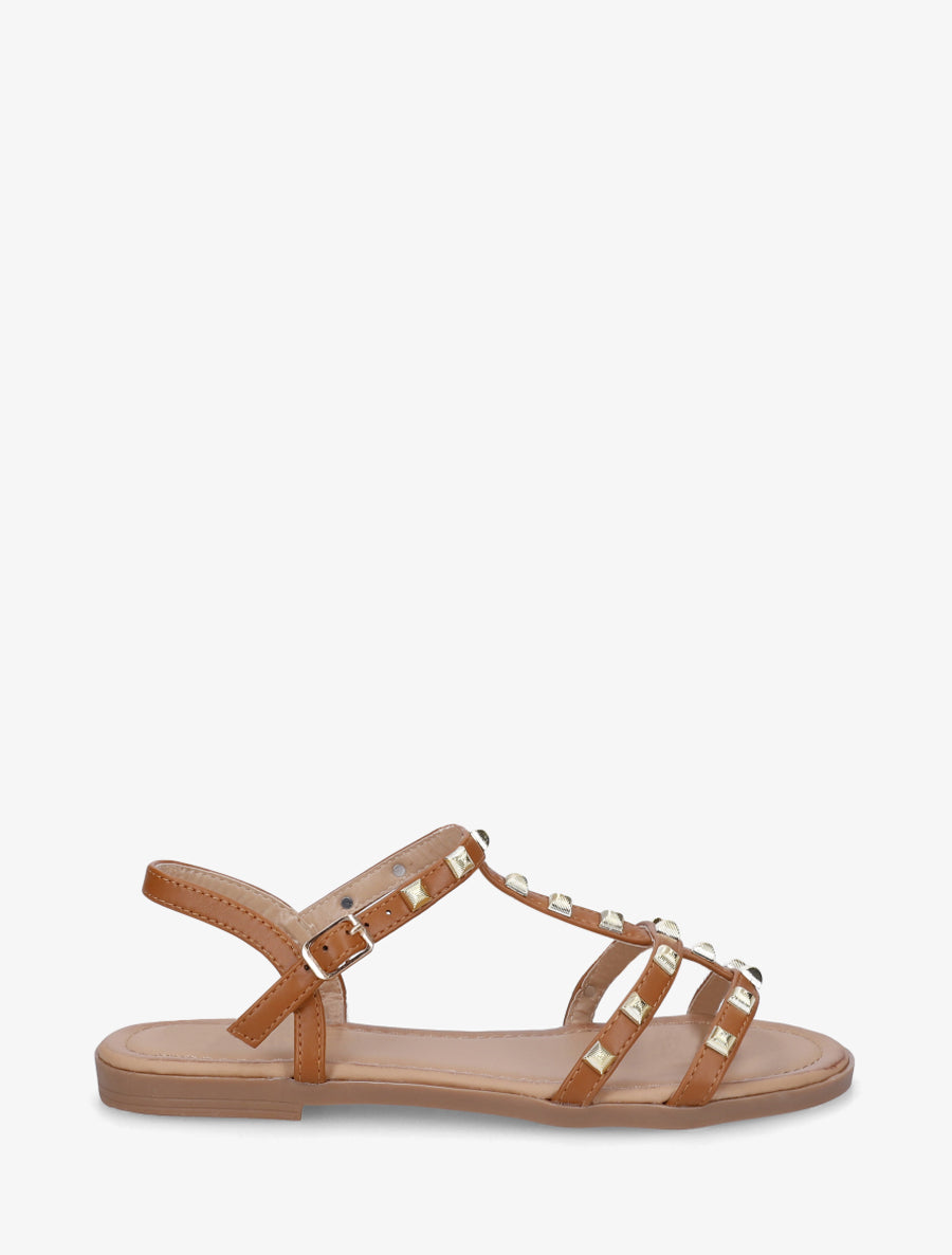Nu-pieds style spartiate à clous - Camel - 1