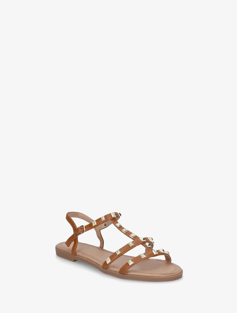 Nu-pieds style spartiate à clous - Camel - 2