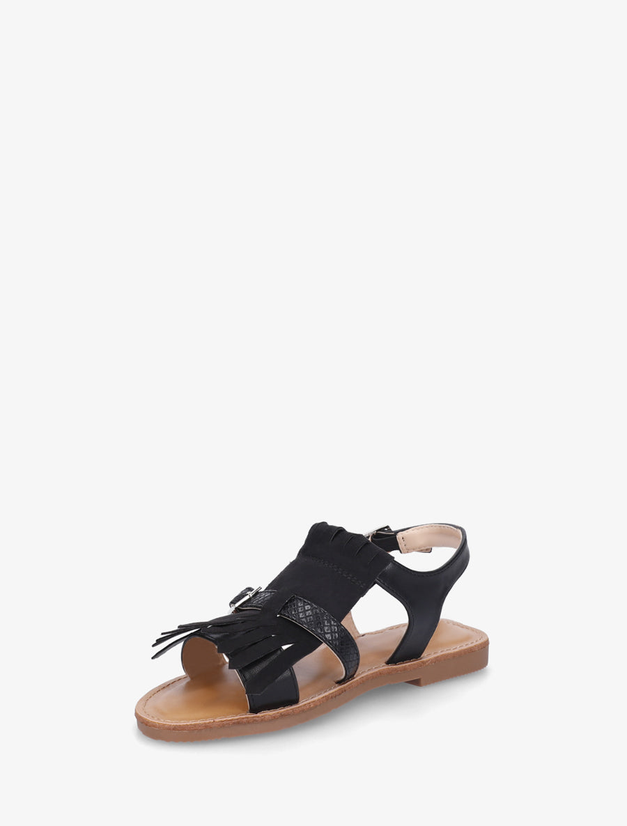 Nu-pieds frangés à double boucles - Noir - 3