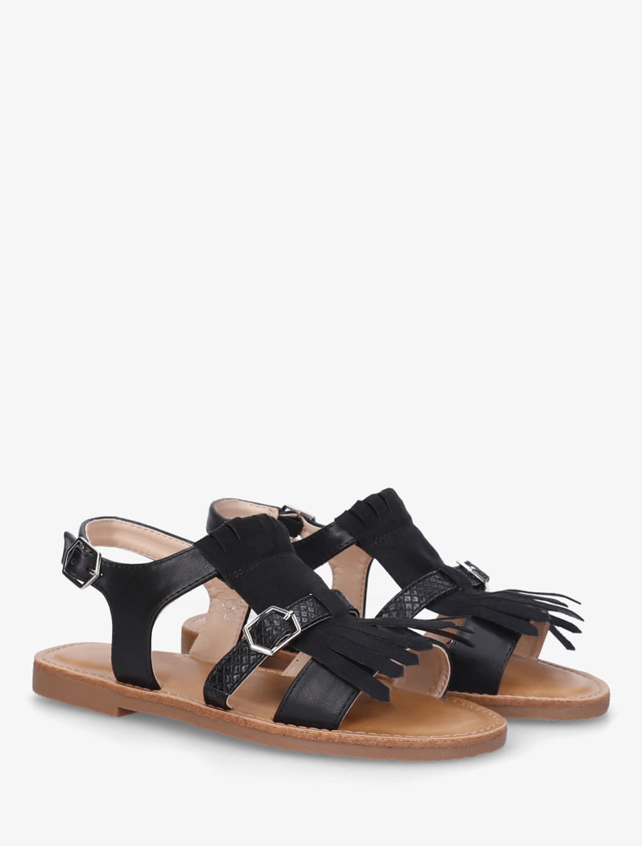 Nu-pieds frangés à double boucles - Noir - 4