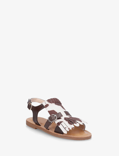 Nu-pieds frangés à double boucles - Marron - 2