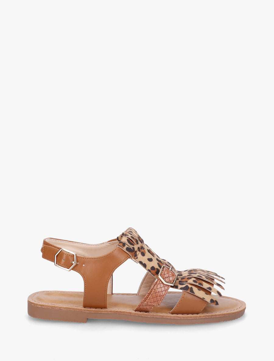 Nu-pieds frangés à double boucles - Camel - 1