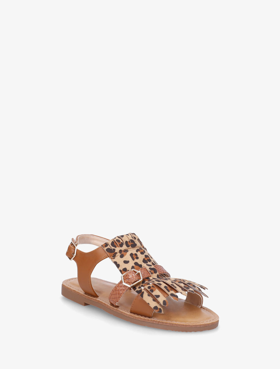 Nu-pieds frangés à double boucles - Camel - 2