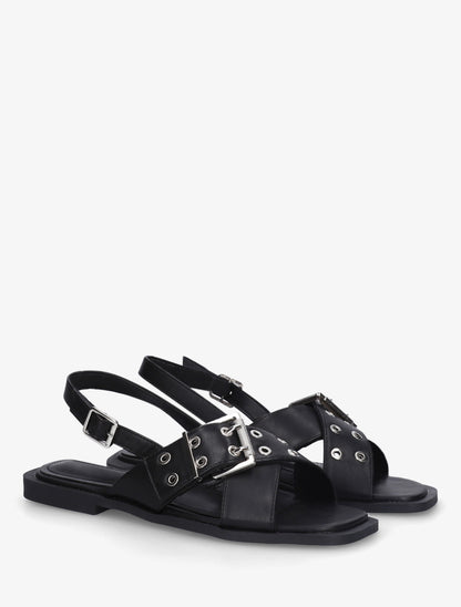 Nu-pieds en simili à brides croisées - Noir - 4