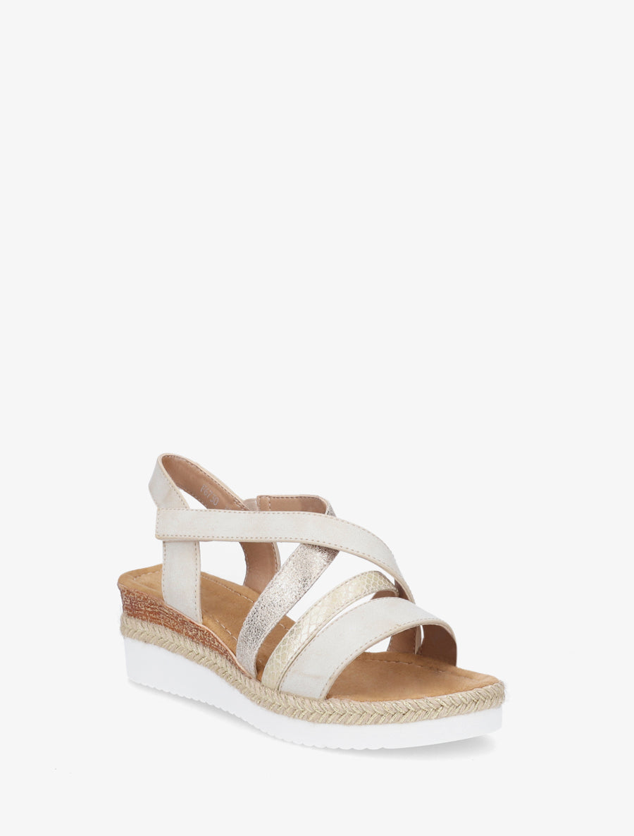 Sandales compensées à scratch - Beige - 2
