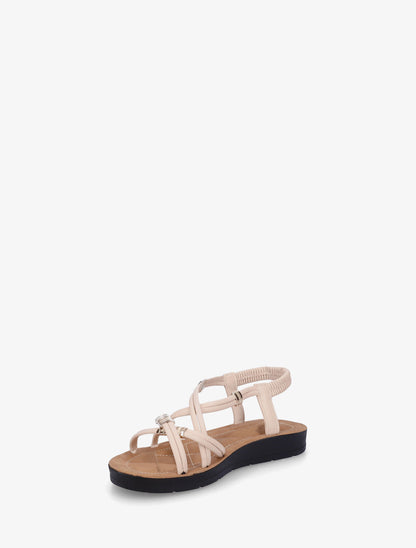Sandales plates croisées à bijoux métalliques - Beige - 3