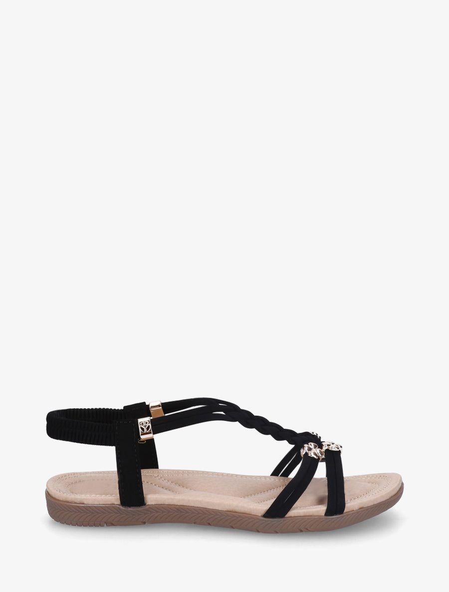Sandales confort à empiècement bijoux - Noir - 1