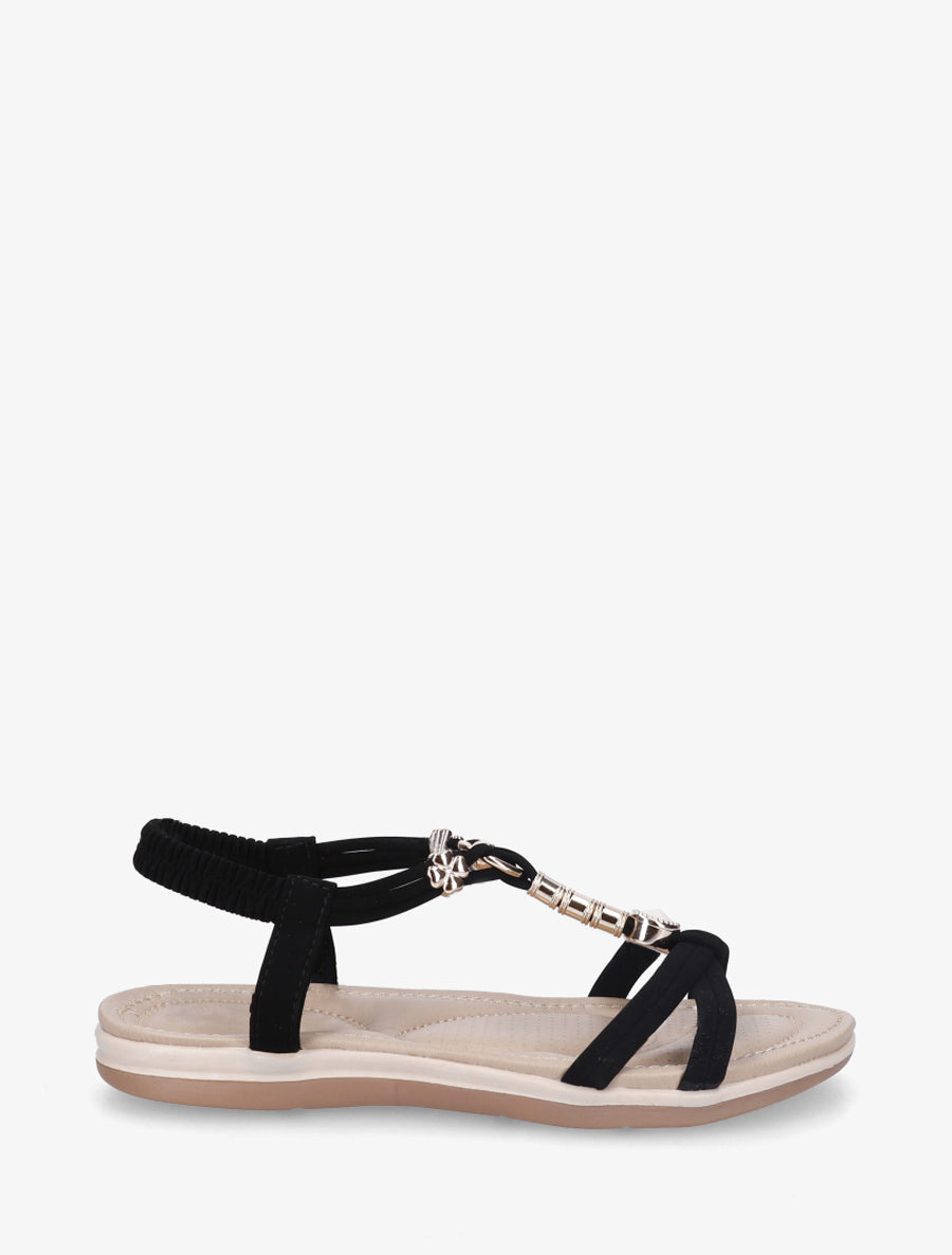 Sandales à bijoux et cheville élastiquée - Noir - 1
