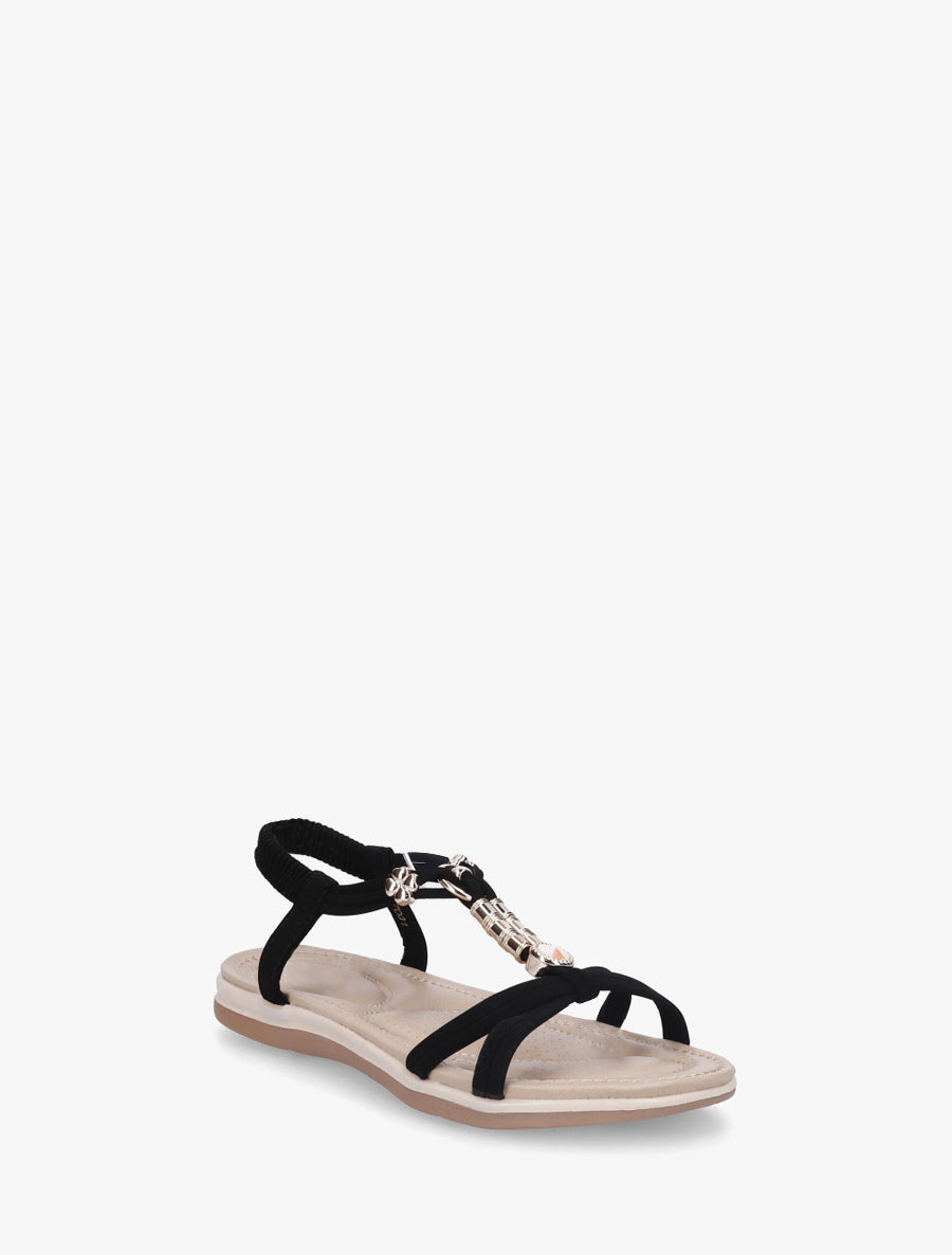 Sandales à bijoux et cheville élastiquée - Noir - 2