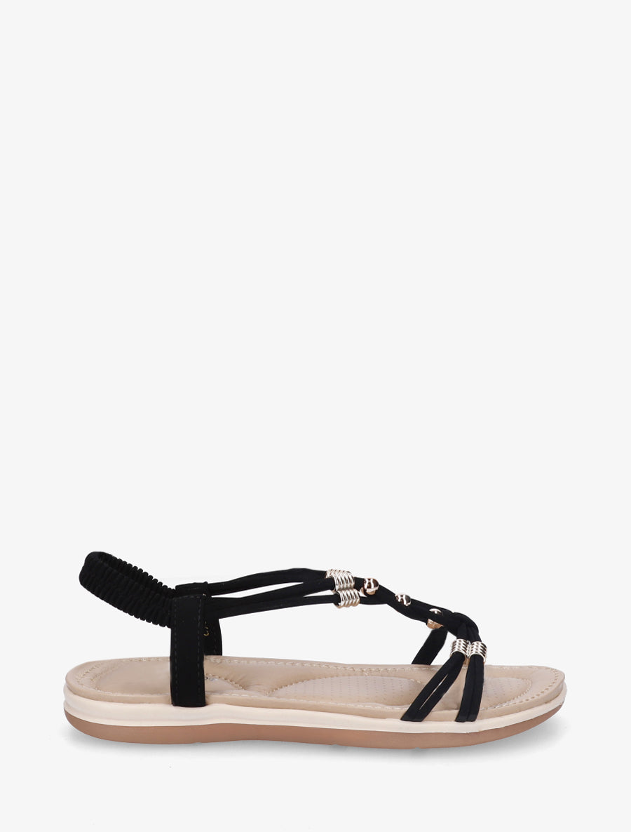 Sandales à bride élastiquée et perles - Noir - 1