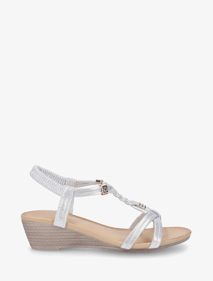 Sandales compensées à bride tressée en simili nacré - Argent - 1