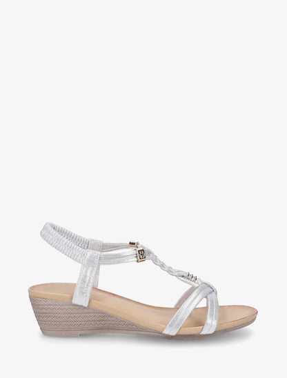 Sandales compensées à bride tressée en simili nacré - Argent - 1
