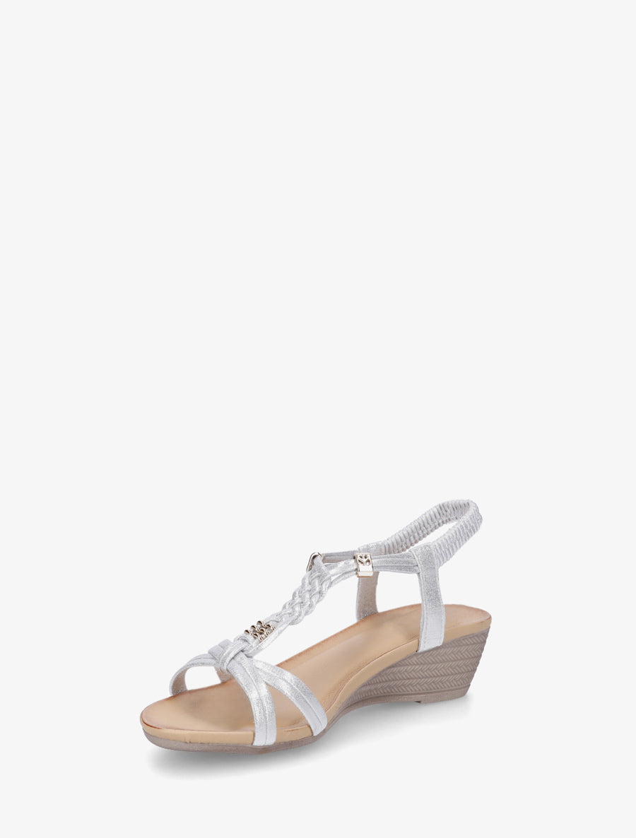 Sandales compensées à bride tressée en simili nacré - Argent - 3