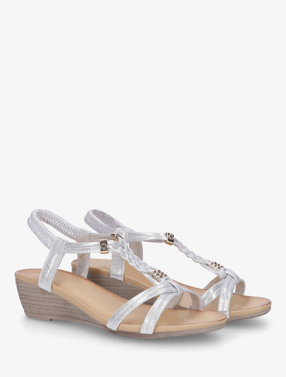 Sandales compensées à bride tressée en simili nacré - Argent - 4