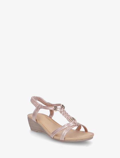 Sandales compensées à bride tressée en simili nacré - Rose gold - 2