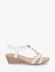 Sandales compensées à perles et bijoux - Blanc - 1