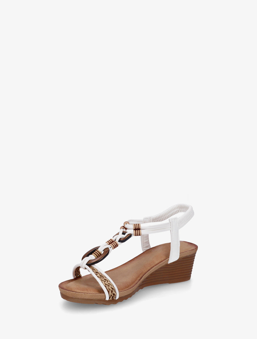 Sandales compensées à empiècement bijoux en bois - Blanc - 3