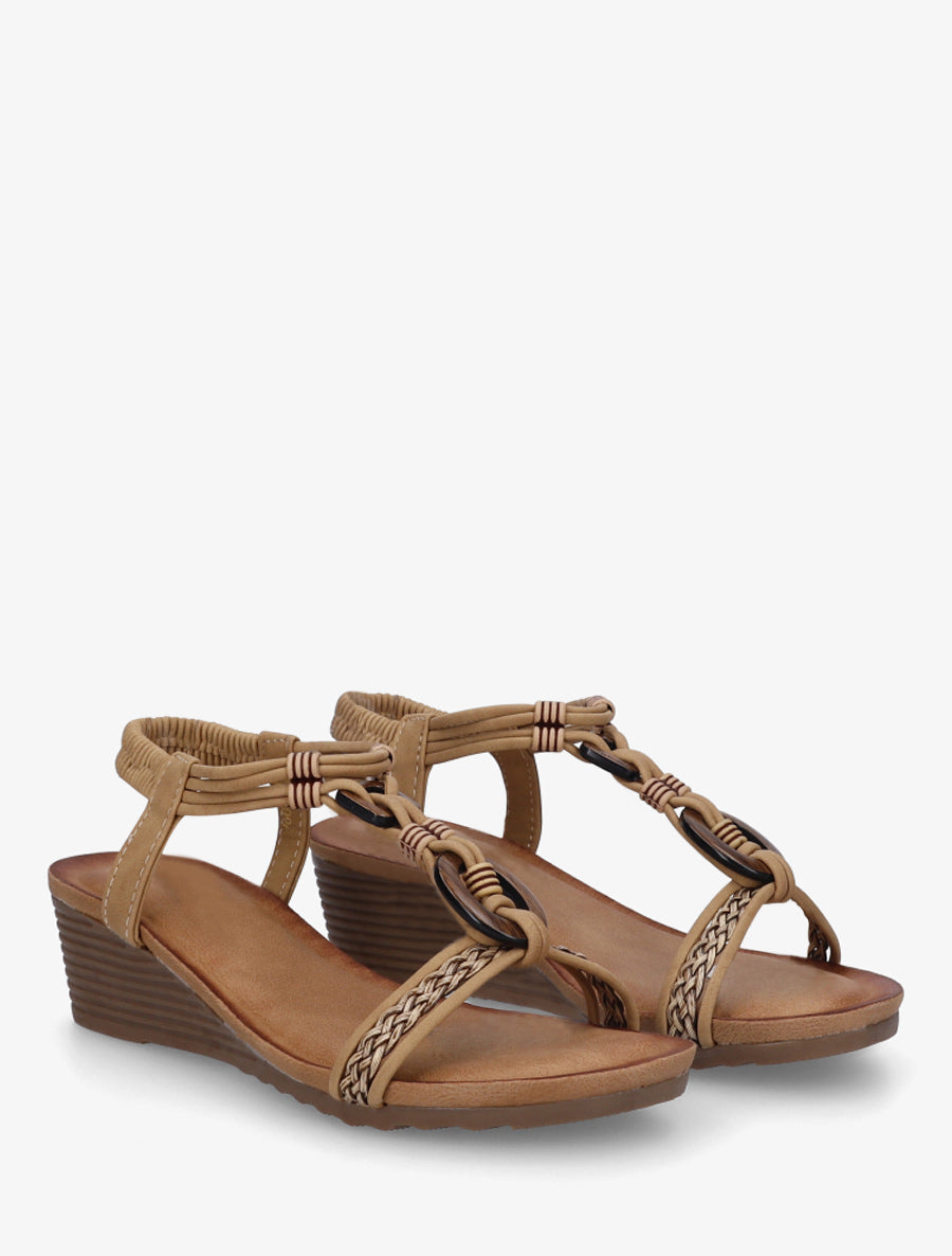 Sandales compensées à empiècement bijoux en bois - Taupe - 4
