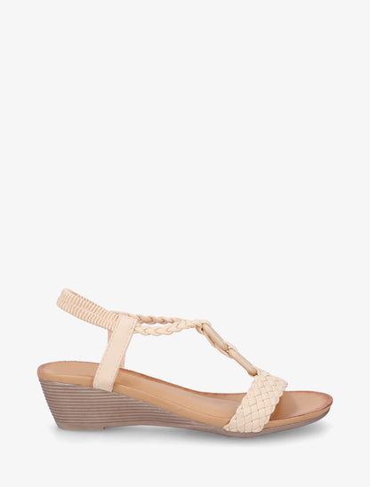 Sandales tressées à empiècement bijoux style jade - Beige - 1