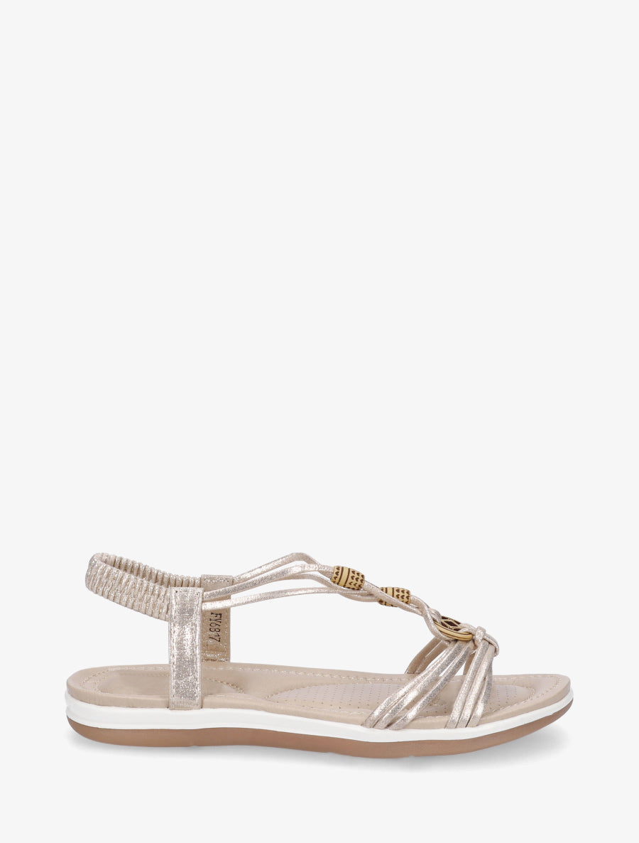 Sandales à perles en bois et cheville élastiquée - Or - 1