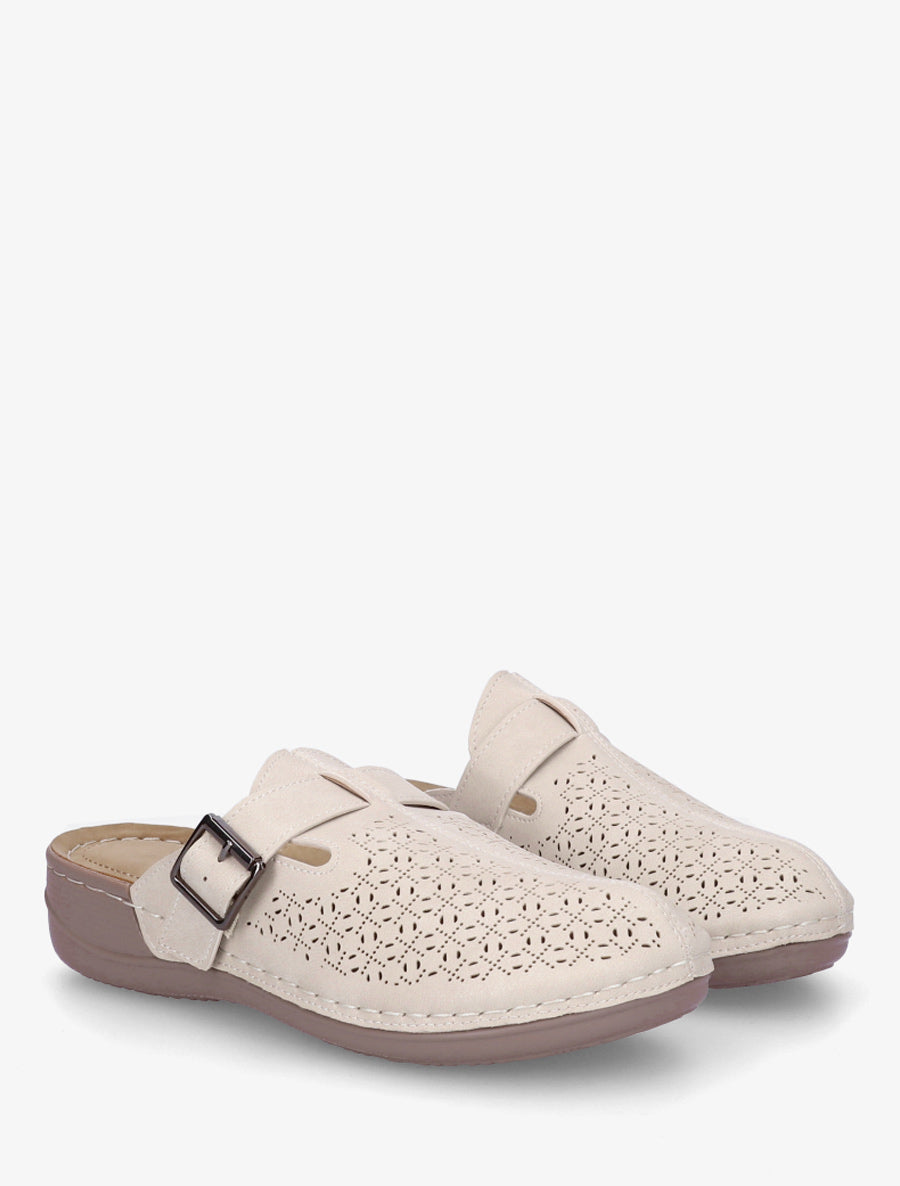 Sabots à boucle en simili irisé - Beige - 4