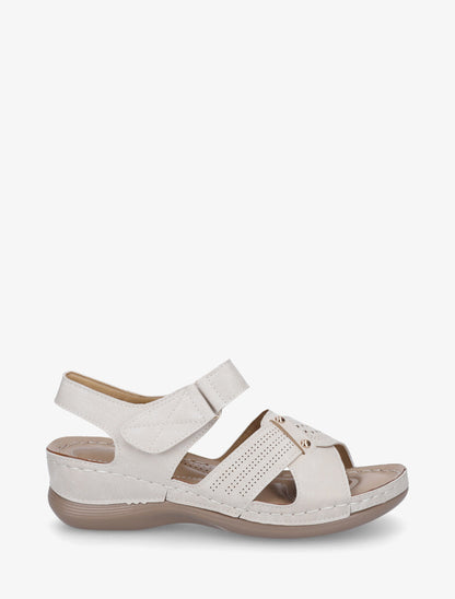 Sandales croisées à scratch - Beige - 1