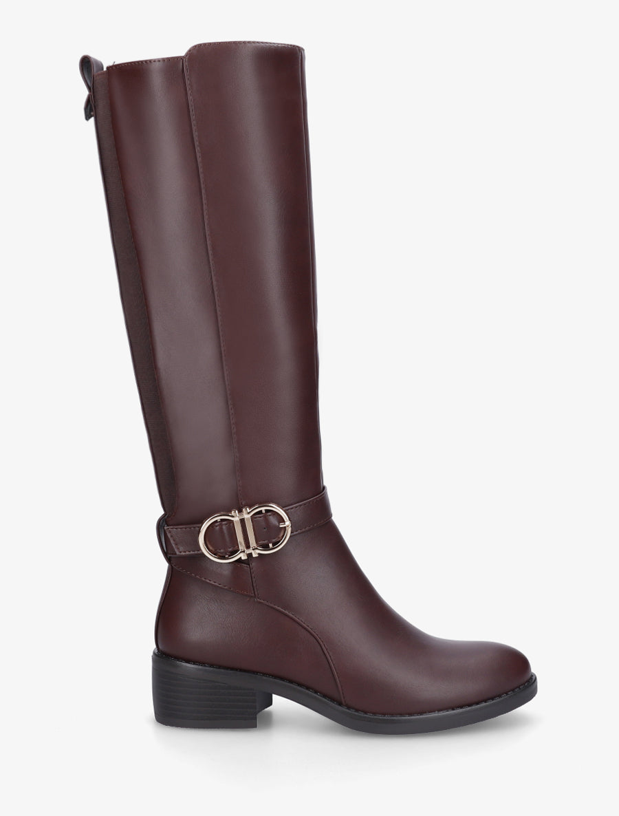 Bottes élastiquées à sangle dorée - Bordeaux - 1